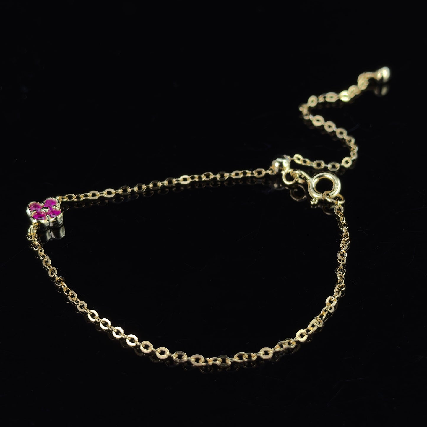 Delicate 18K Gold Plated Silver 925 Jewelry Natural Ruby Four Leaf Clover Bracelet