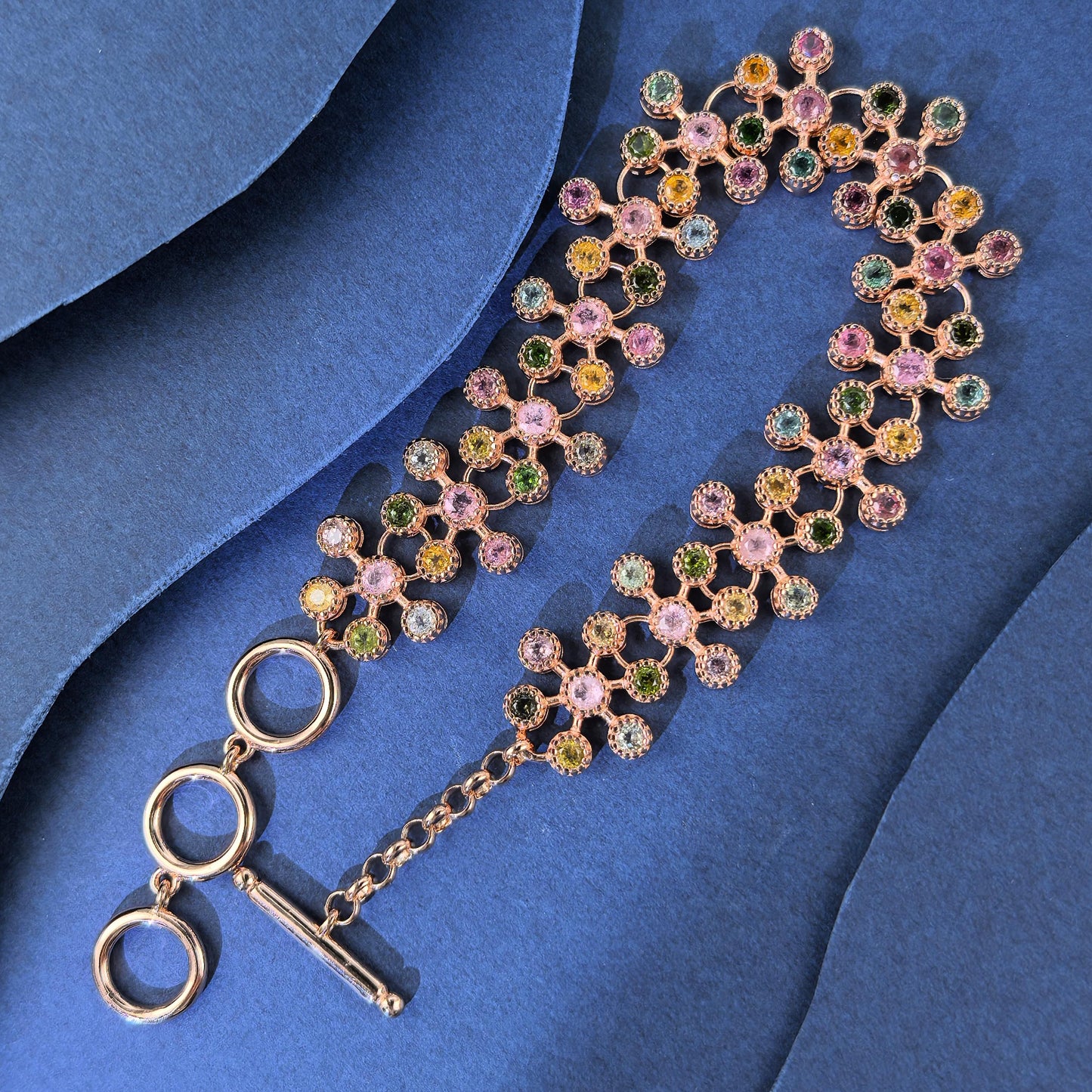 Dazzling Rose Gold Plated Silver 925 Jewelry Natural Tourmaline Bracelet