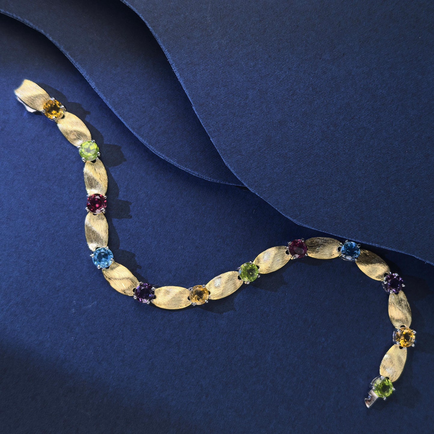 Noble Rhodium and Gold Plated 925 Sterling Silver Multiple Natural Gemstone Bracelet