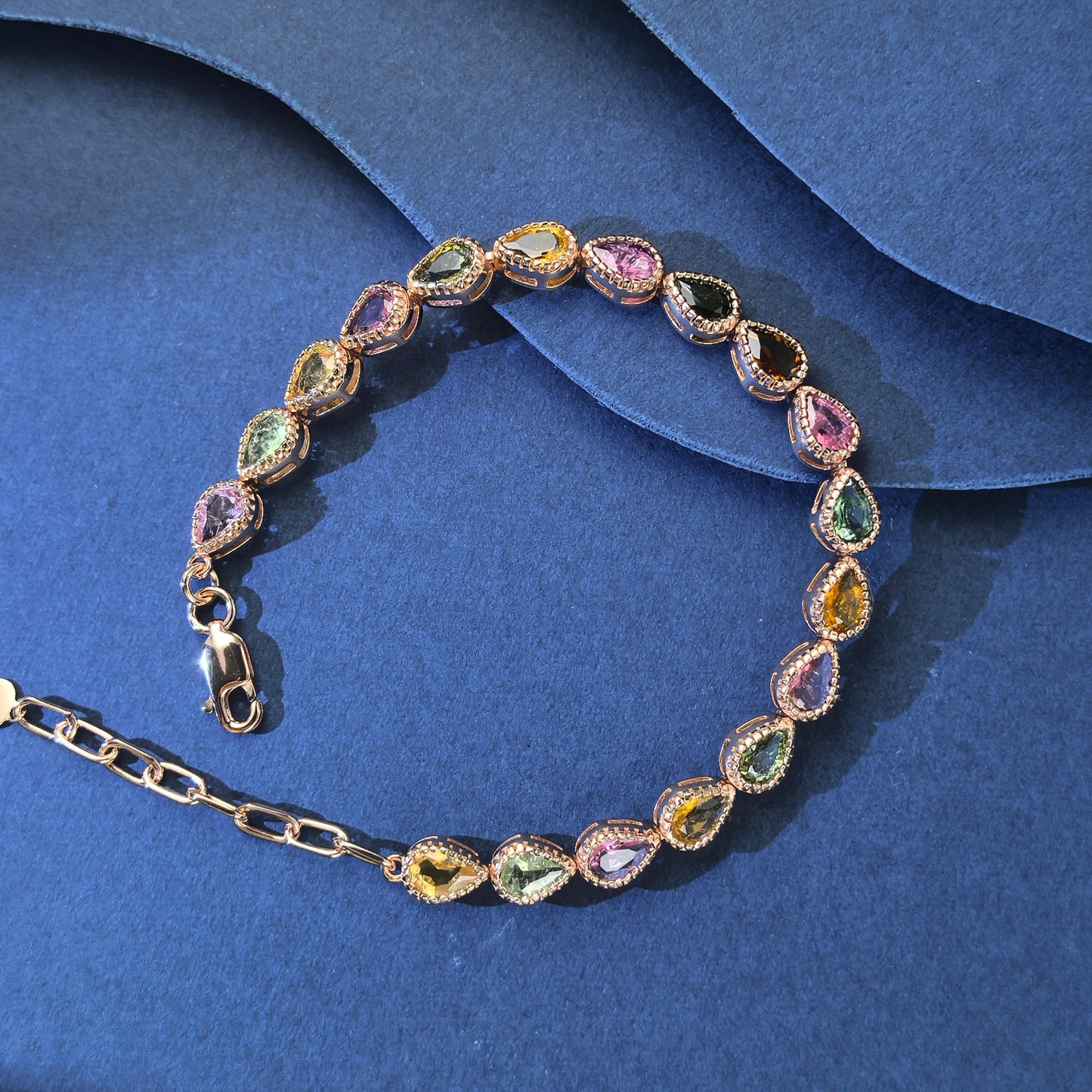 Graceful Rose Gold Plated Silver 925 Jewelry Natural Tourmaline Bracelet