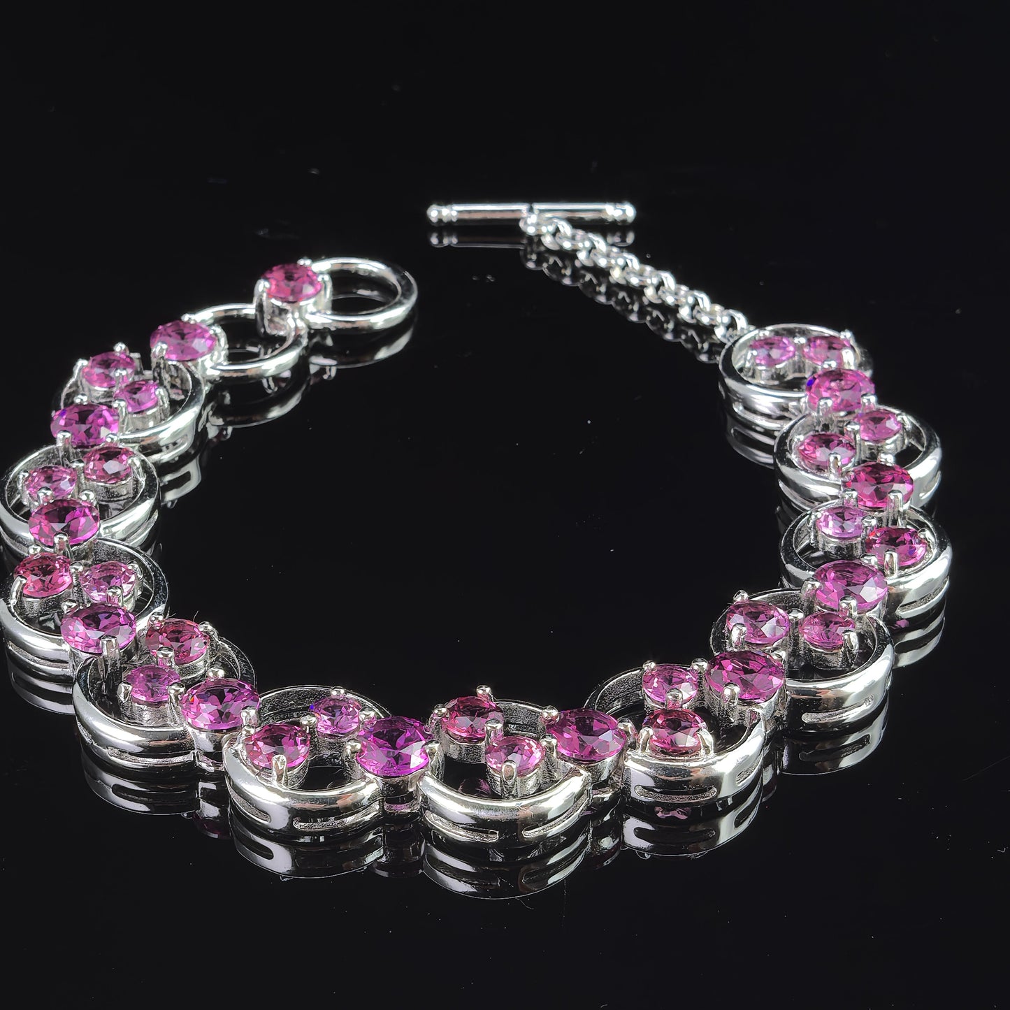 Delicate Rhodium Plated Silver 925 Jewelry Natural Pyrope Bracelet