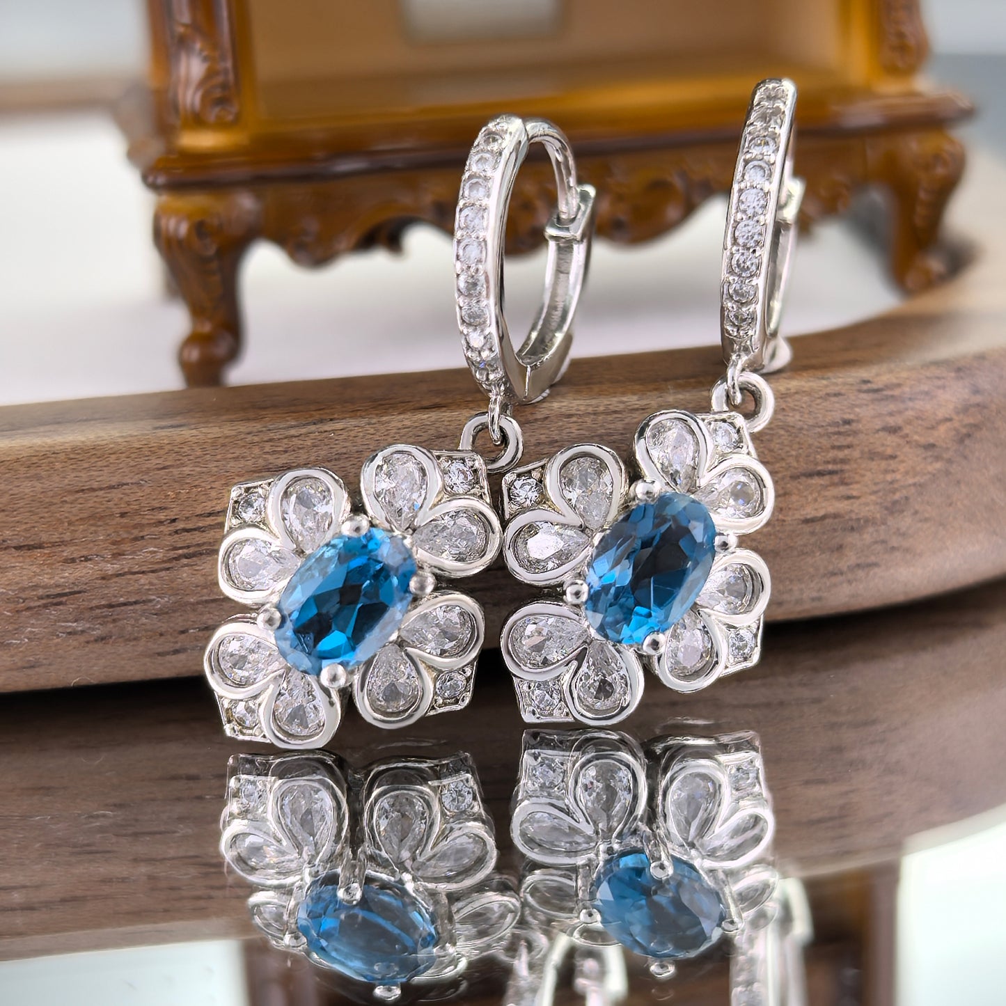Exquisite Rhodium Plated Silver 925 Jewelry Natural London Blue Topaz Drop Earrings