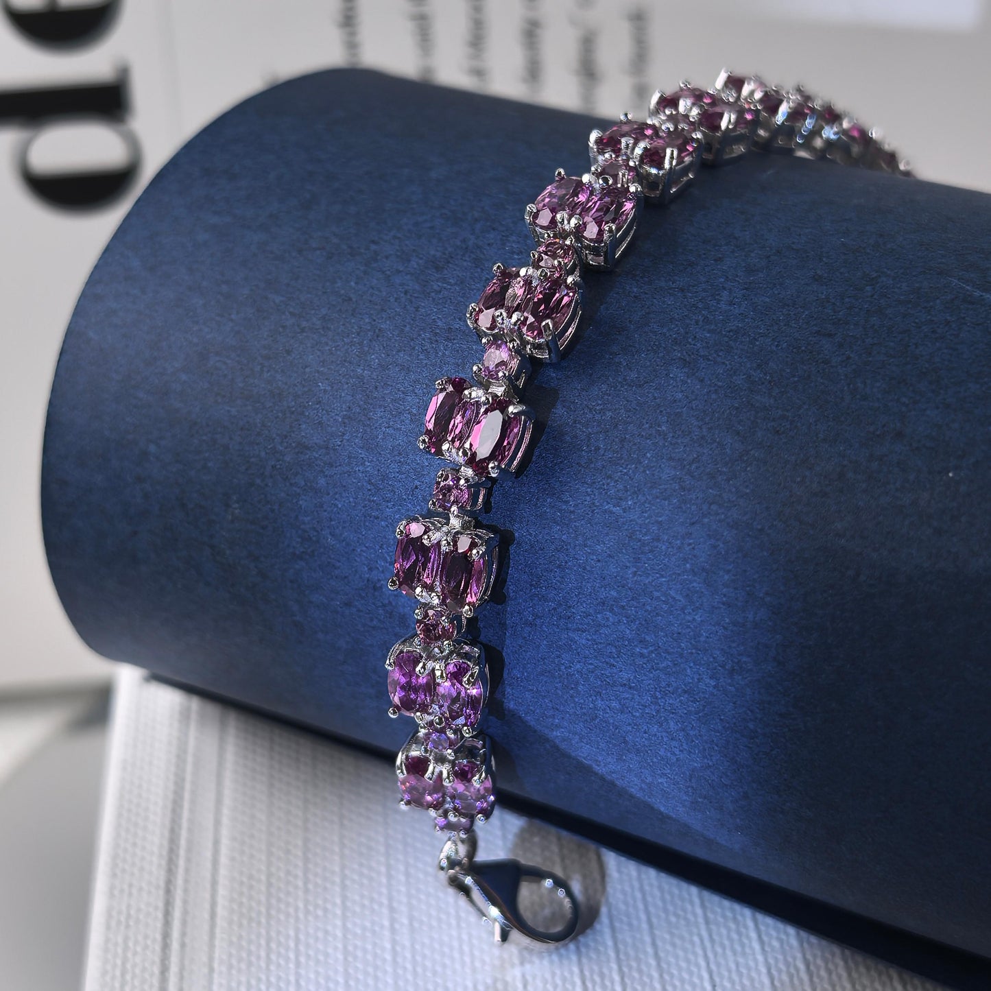 Delicate Rhodium Plated Silver 925 Jewelry Natural Pyrope Bracelet