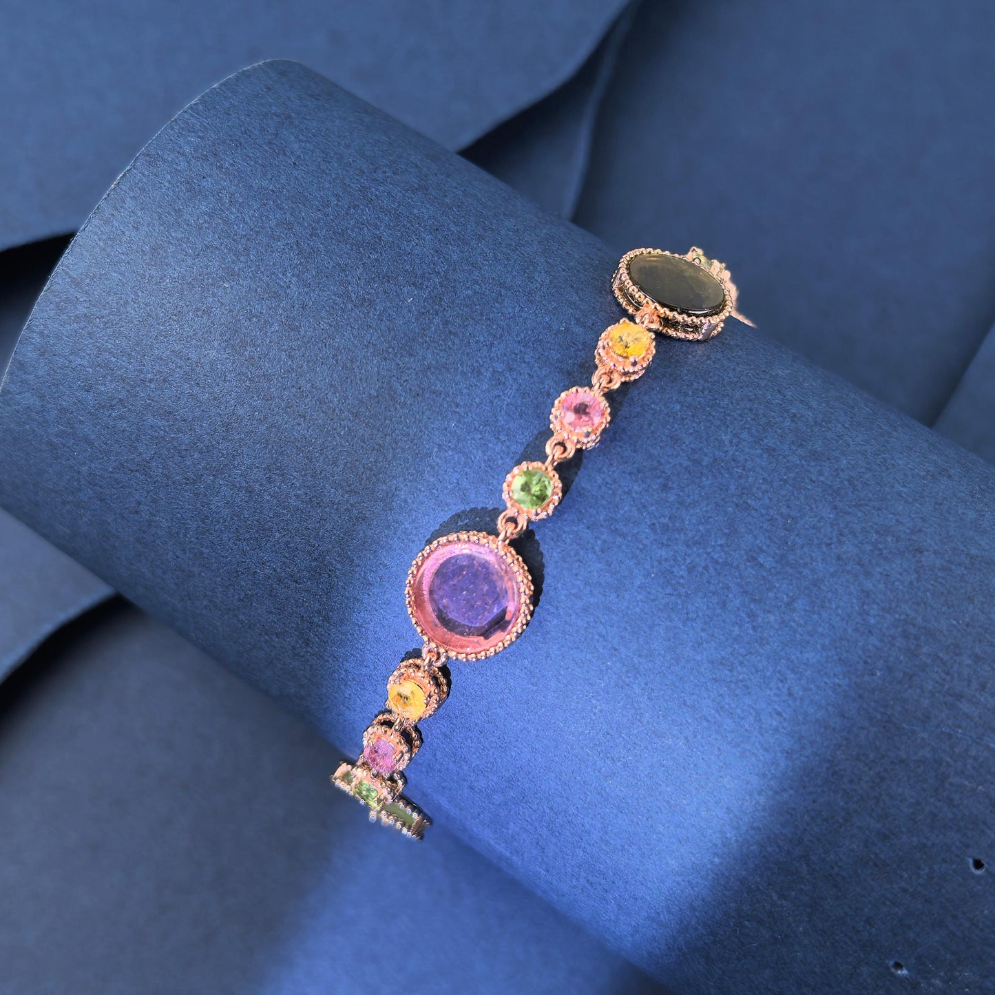 Luxurious Rose Gold Plated 925 Sterling Silver Natural Tourmaline Bracelet