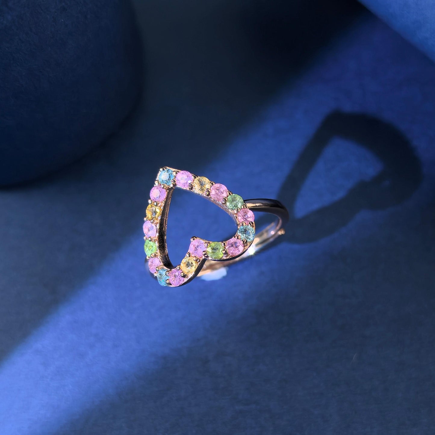 Romantic Rose Gold-Plated 925 Silver Natural Tourmaline Heart Gemstone Ring