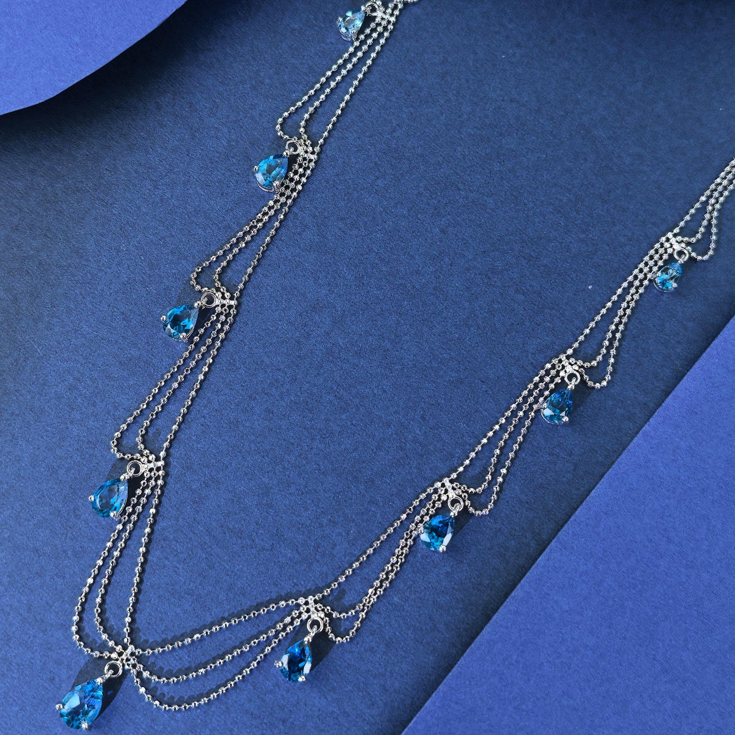 Graceful Rhodium Plated Silver 925 Jewelry Natural London Blue Topaz Necklace