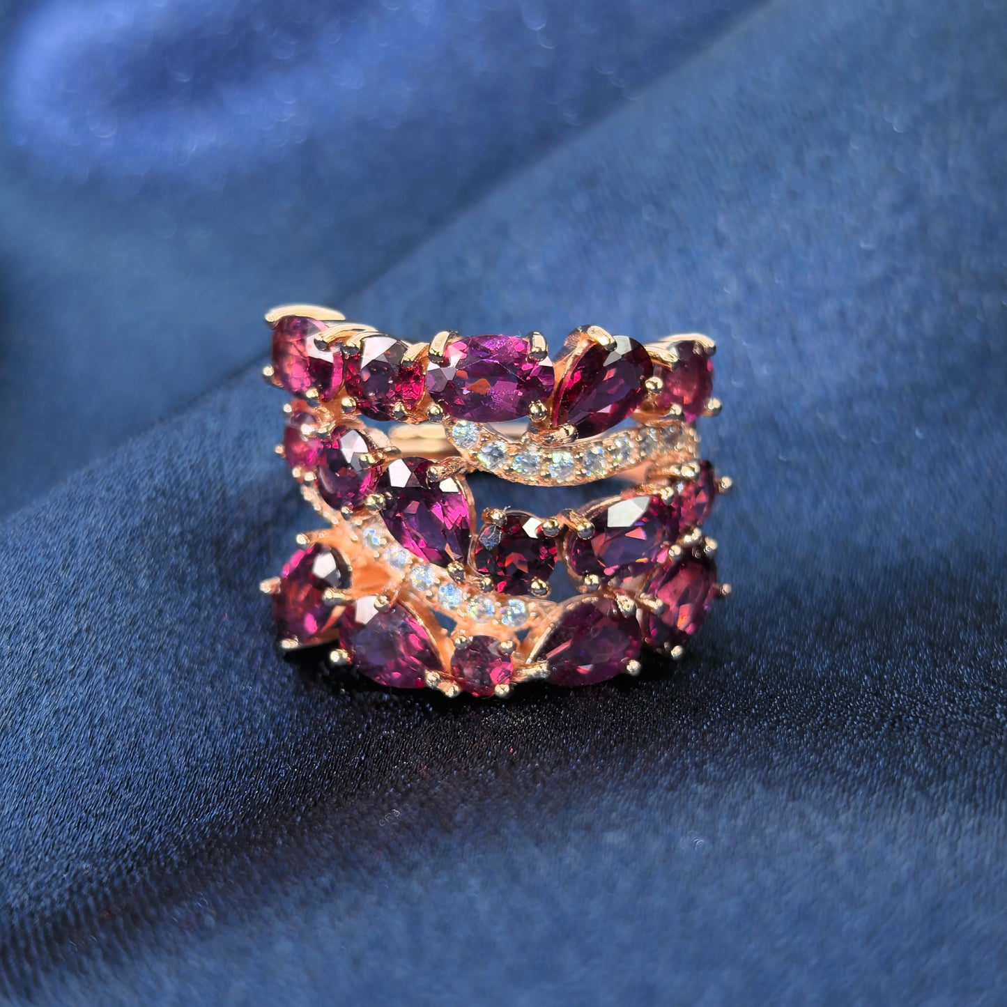 Sparkling Rose Gold Plated Silver 925 Jewelry Natural Pyrope Ring