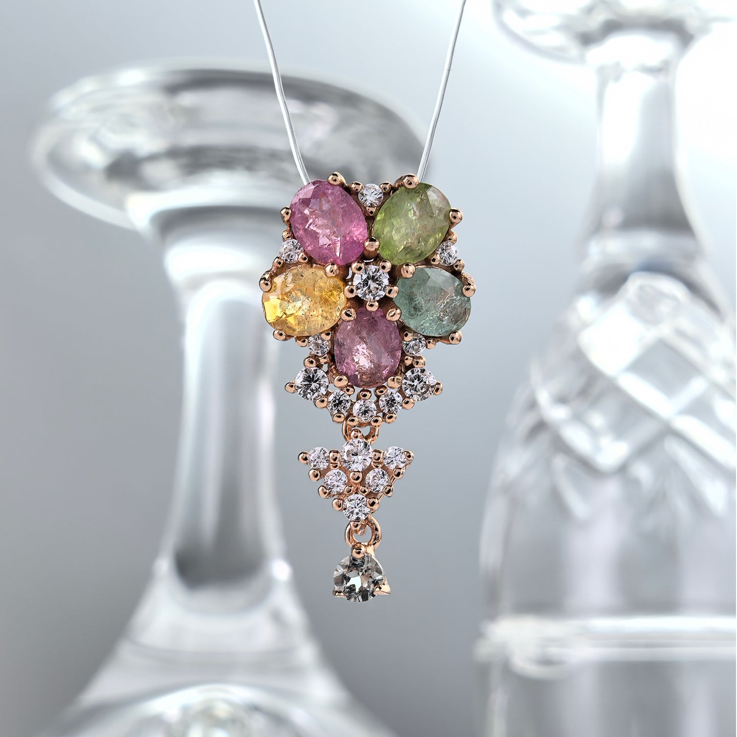 Graceful Rose Gold Plated 925 Sterling Silver Natural Tourmaline Pendant