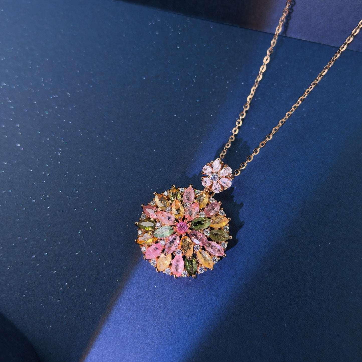 Delicate Rose Gold Plated 925 Silver Jewelry Natural Tourmaline Flower Pendant