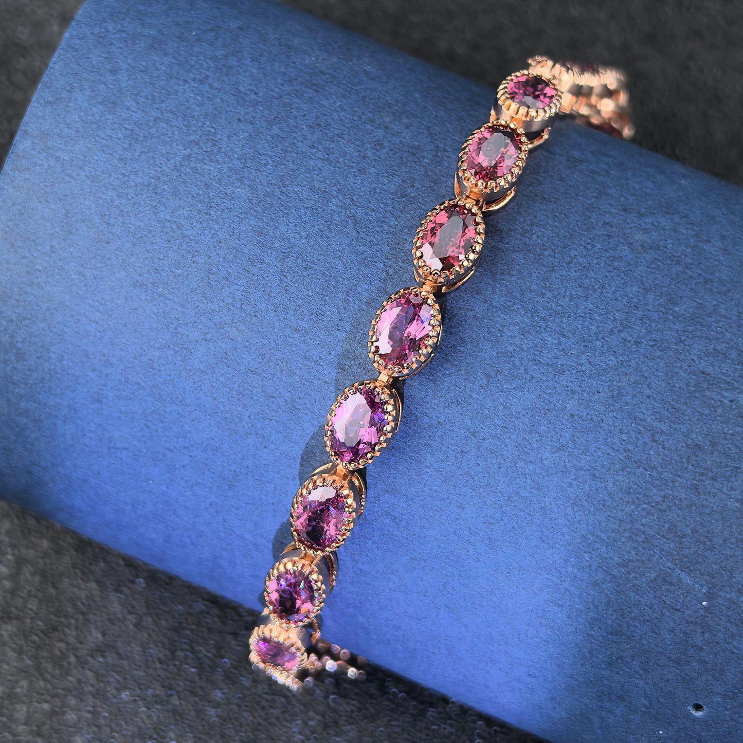 Gorgeous Rose Gold Plated Silver 925 Jewelry Natural Pyrope Bracelet