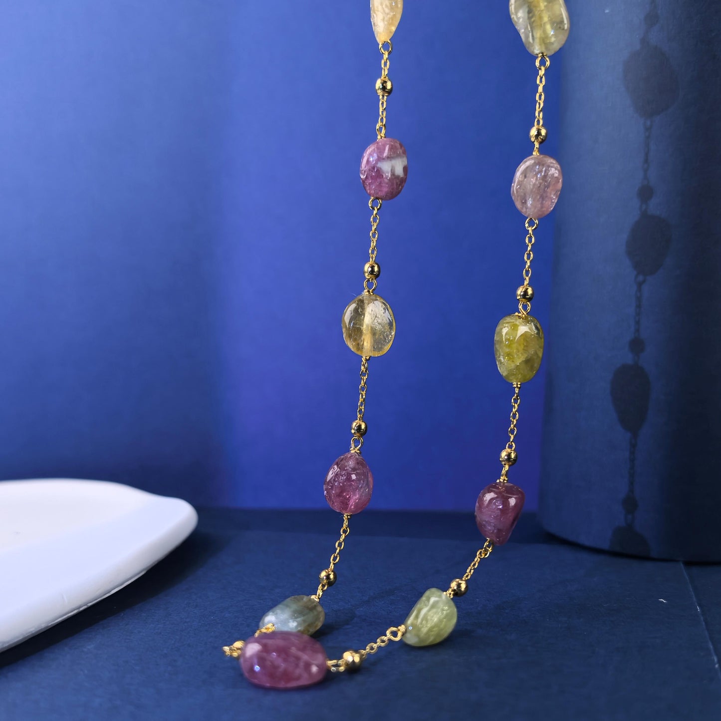 Unique 18K Gold Plated Silver 925 Jewelry Natural Tourmaline Necklace