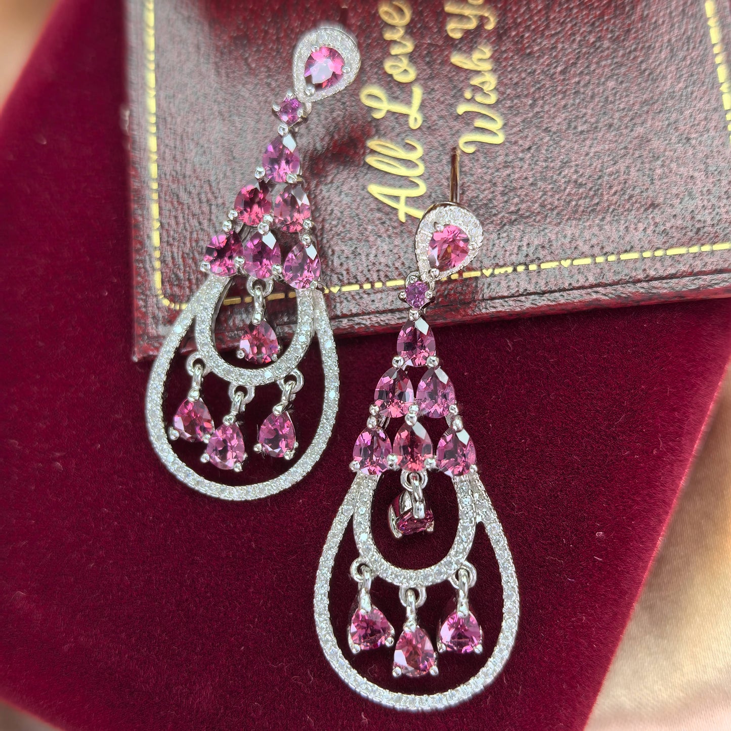 Exquisite Rhodium Plated 925 Silver Jewelry Natural Pyrope Drop Earrings