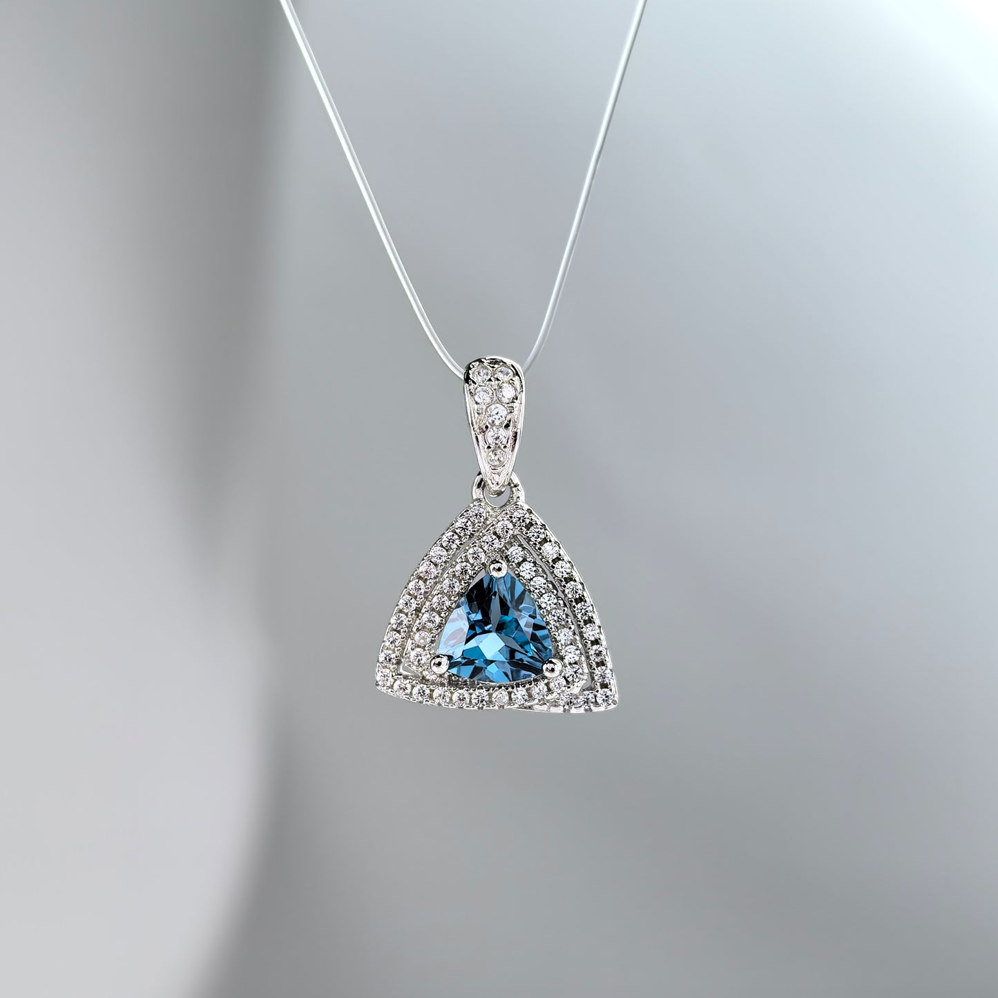 Sparkling Rhodium Plated Silver 925 Jewelry Natural London Blue Topaz Pendant