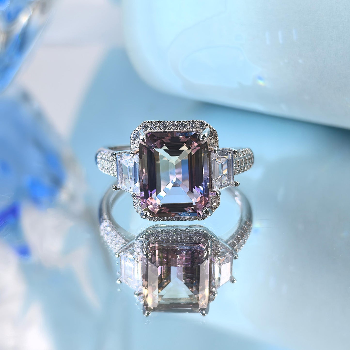 Delicate Rhodium Plated 925 Silver Jewelry Natural Ametrine Ring