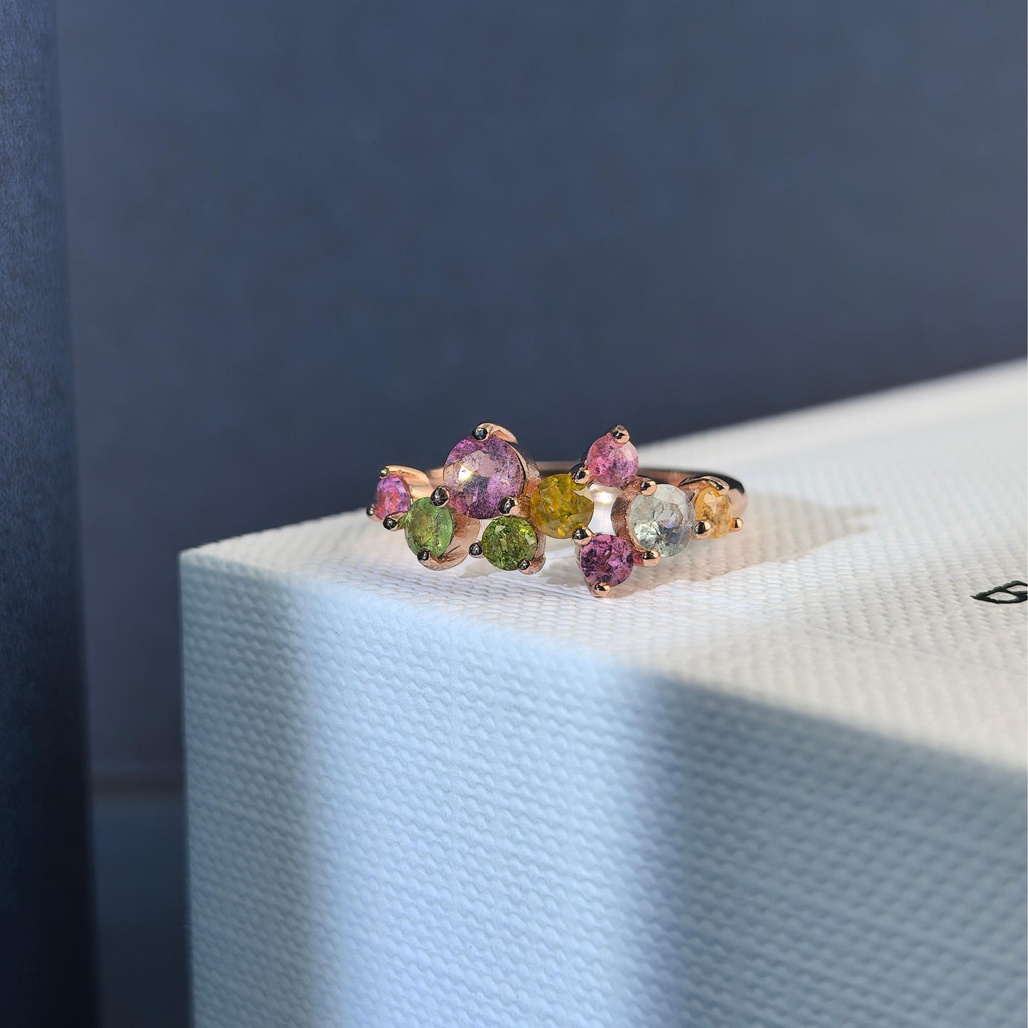 Delicate Rose Gold Plated Silver 925 Jewelry Natural Tourmaline Ring