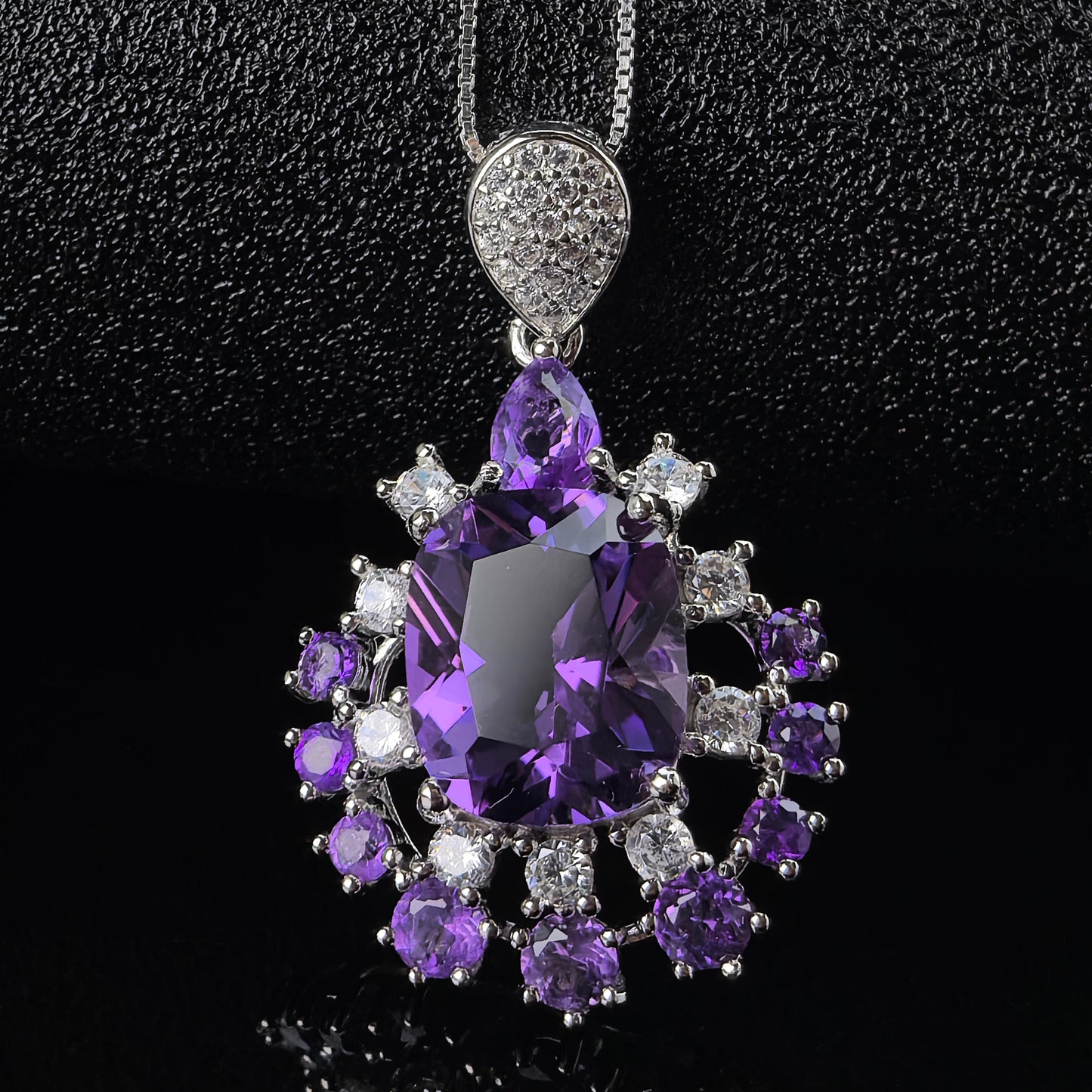 Elegant Rhodium Plated Silver 925 Jewelry Natural Amethyst Pendant