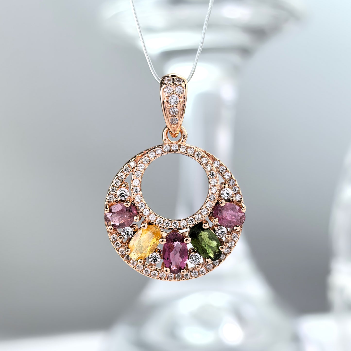 Dreamy Rose Gold Plated 925 Sterling Silver Natural Tourmaline Moon Pendant