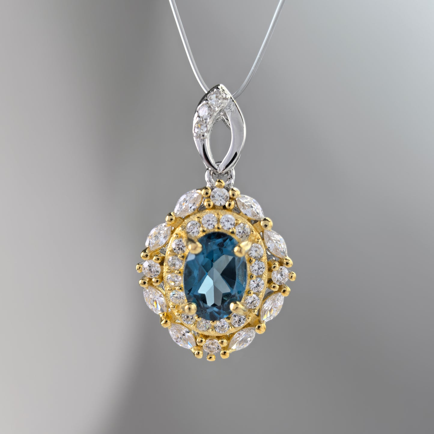 Dual Color Plated Silver 925 Jewelry Natural London Blue Topaz Pendant