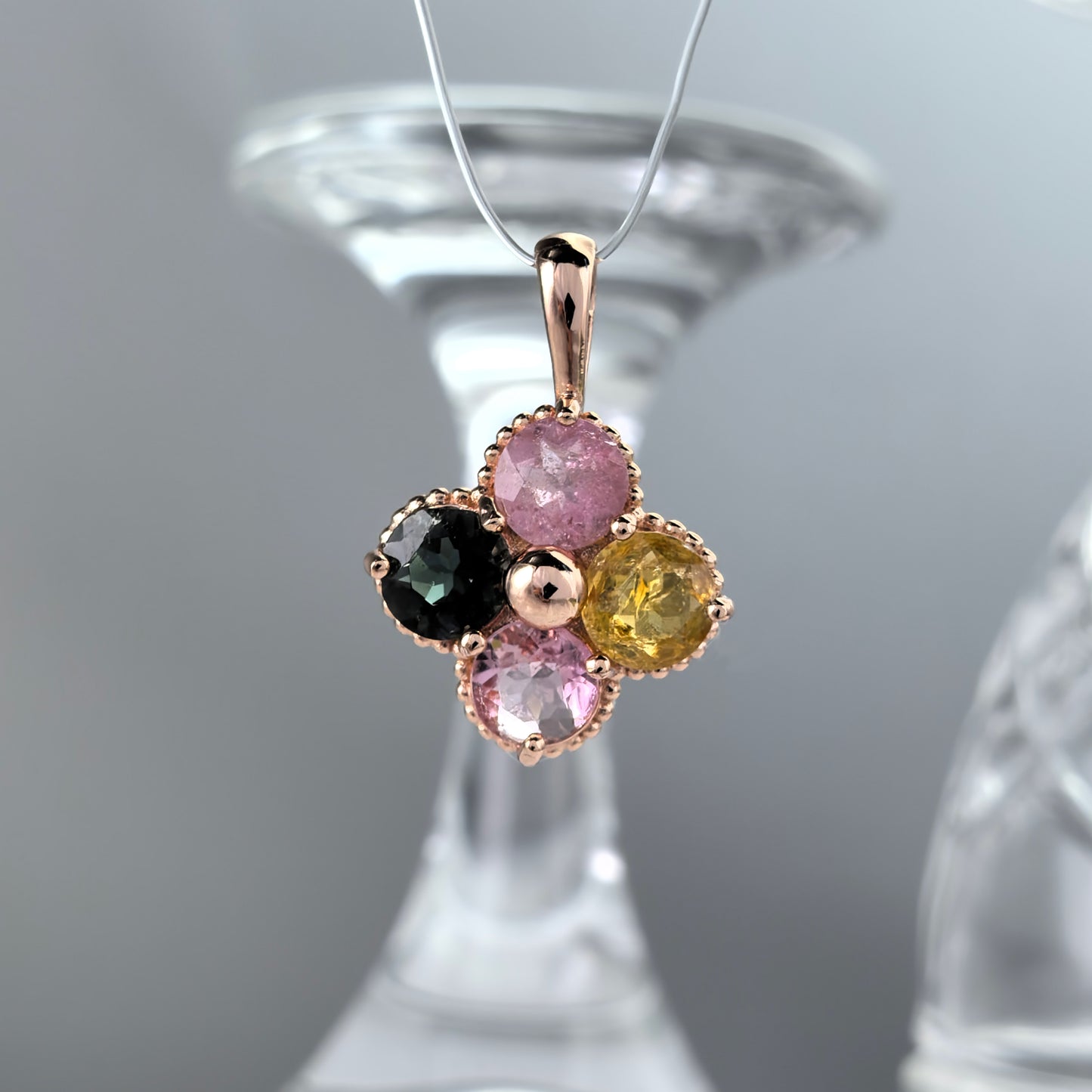 Rose Gold Plated 925 Sterling Silver Natural Tourmaline Four Leaf Clover Pendant