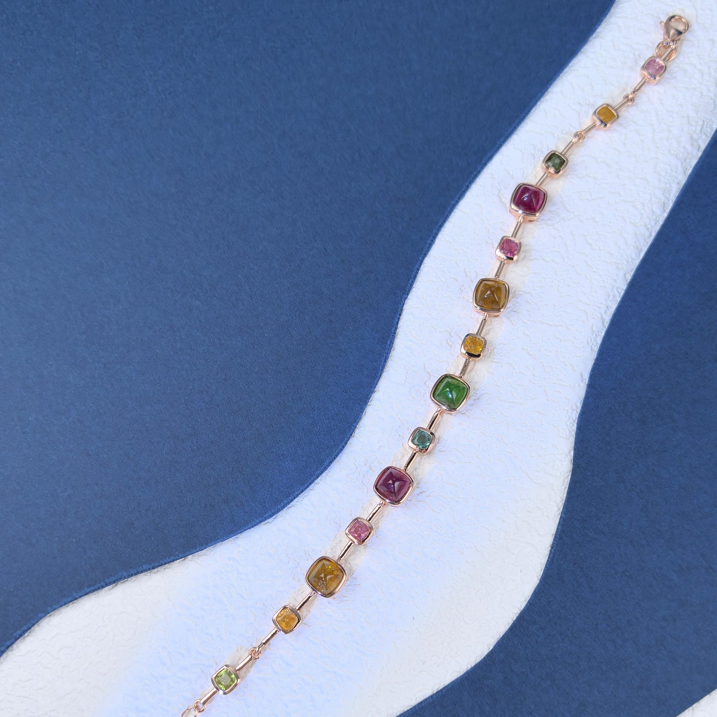 Exquisite Rose Gold Plated Silver 925 Jewelry Natural Tourmaline Bracelet