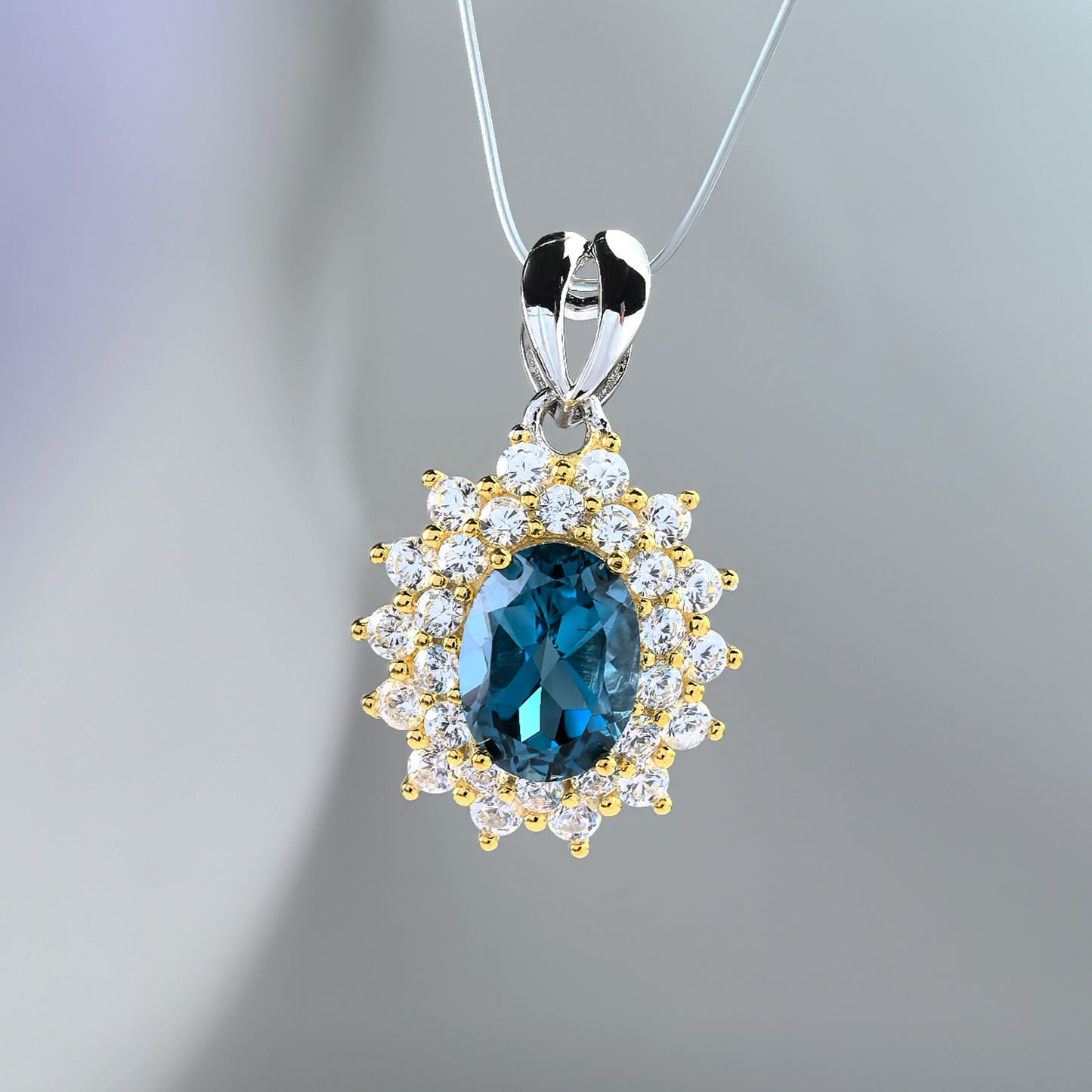 Sparkling Dual Color Plated Silver 925 Natural London Blue Topaz Pendant