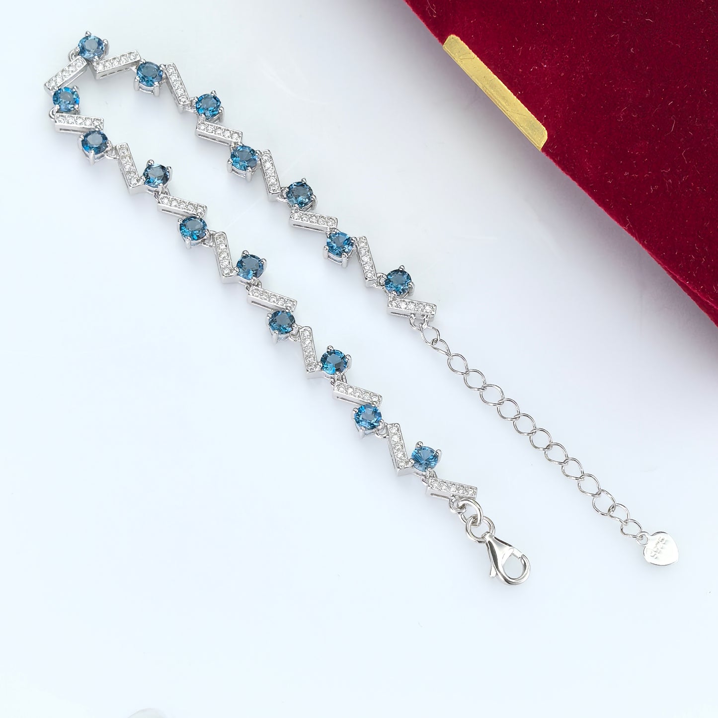 Unique Rhodium Plated Silver 925 Bracelet Natural London Blue Topaz