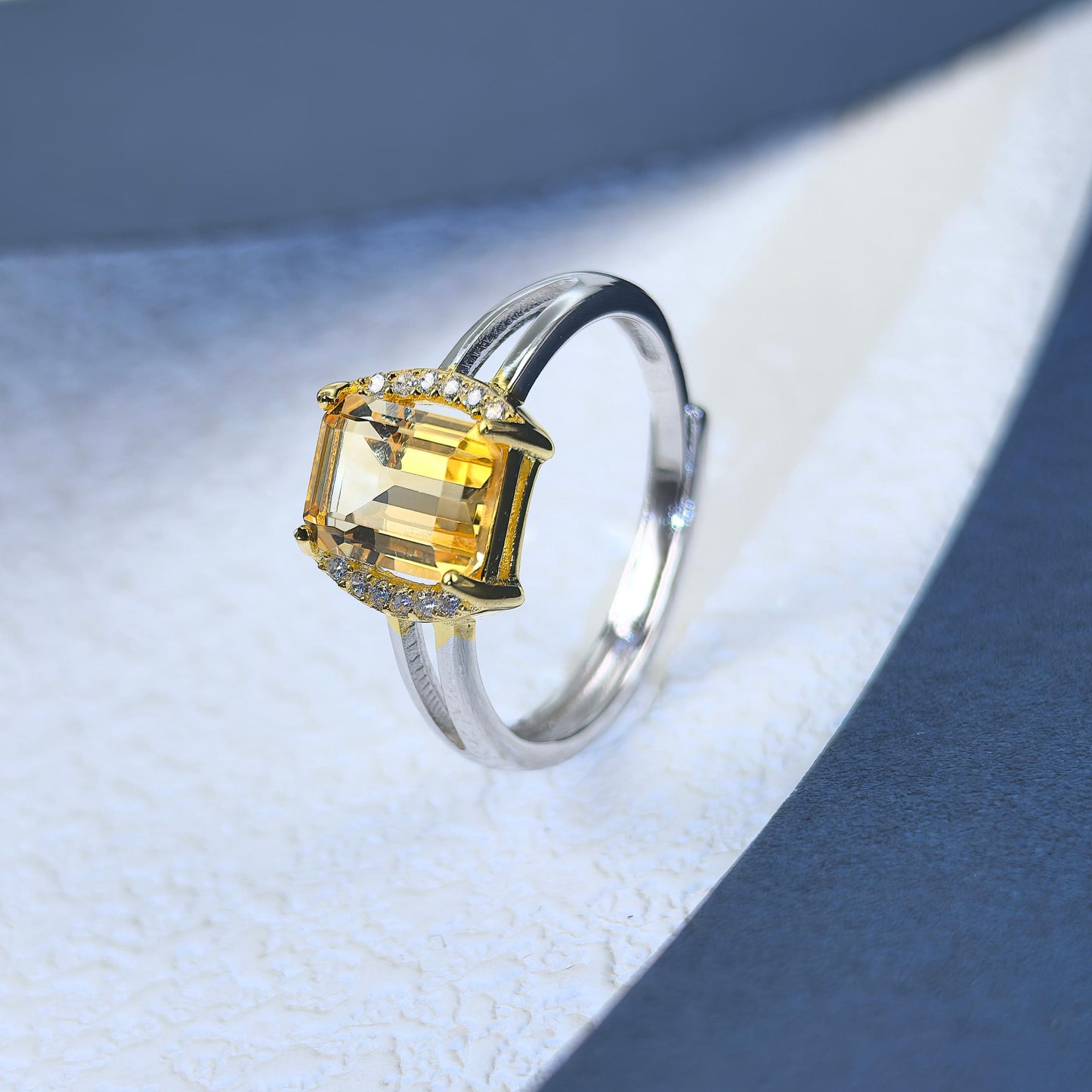 Gorgeous Rhodium and Gold Plated Silver 925 Jewelry Natural Citrine Ring