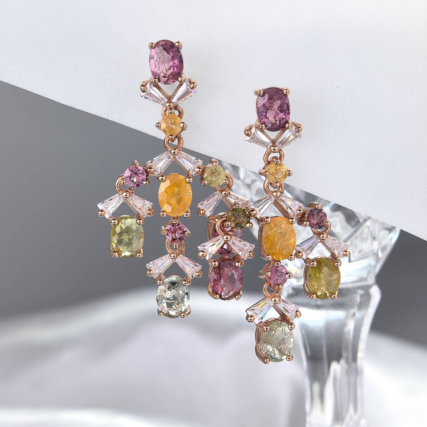 Gorgeous Rose Gold Plated S925 Silver Natural Tourmaline Drop Earrings for Women