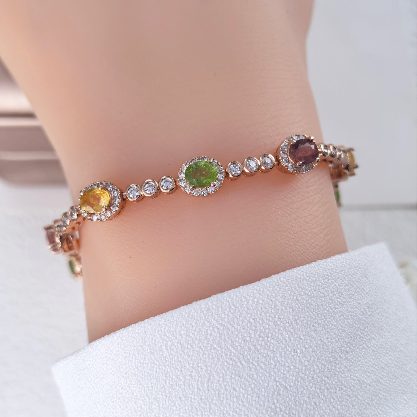 Graceful Rose Gold Plated 925 Silver Natural Tourmaline Bracelet