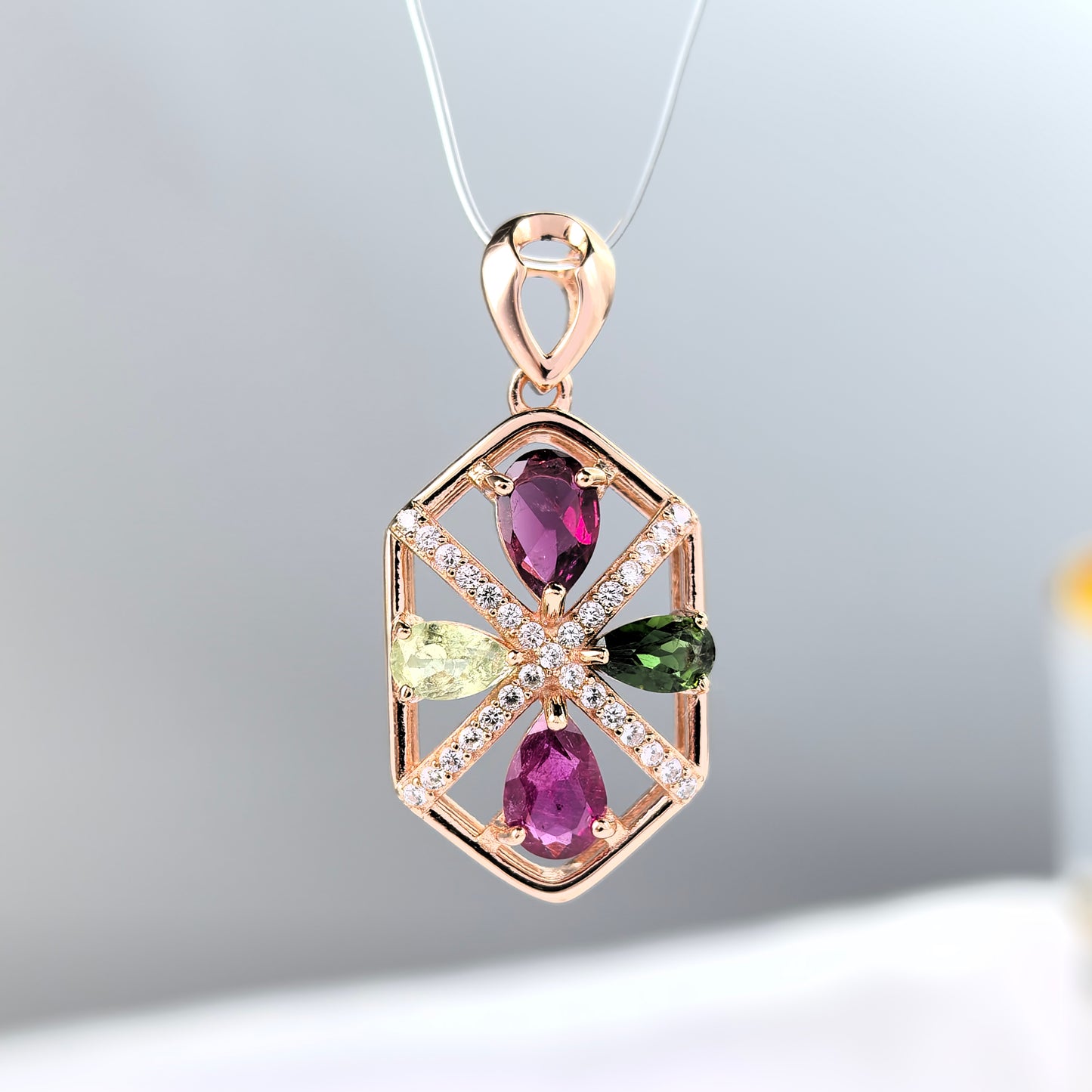 Graceful Rose Gold Plated 925 Sterling Silver Natural Tourmaline Pendant