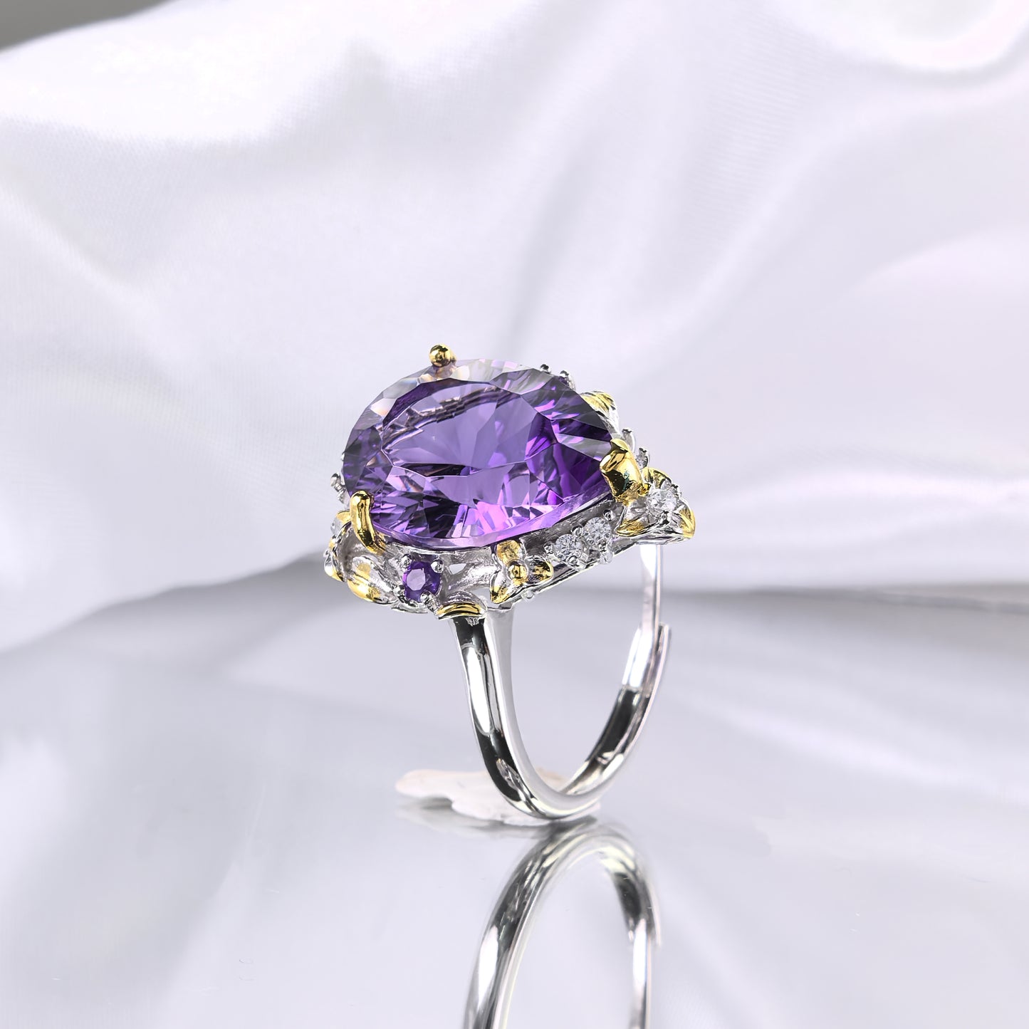 Gorgeous Dual Color Plated Silver 925 Jewelry Natural Amethyst Ring