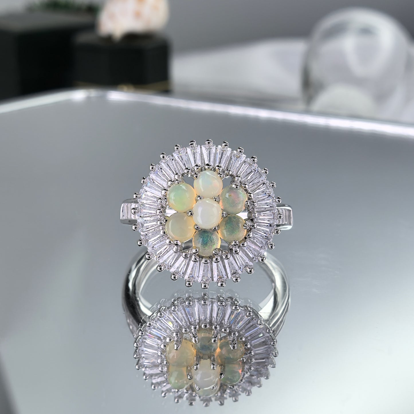 Graceful Rhodium Plated Silver 925 Jewelry Natural Opal Ring