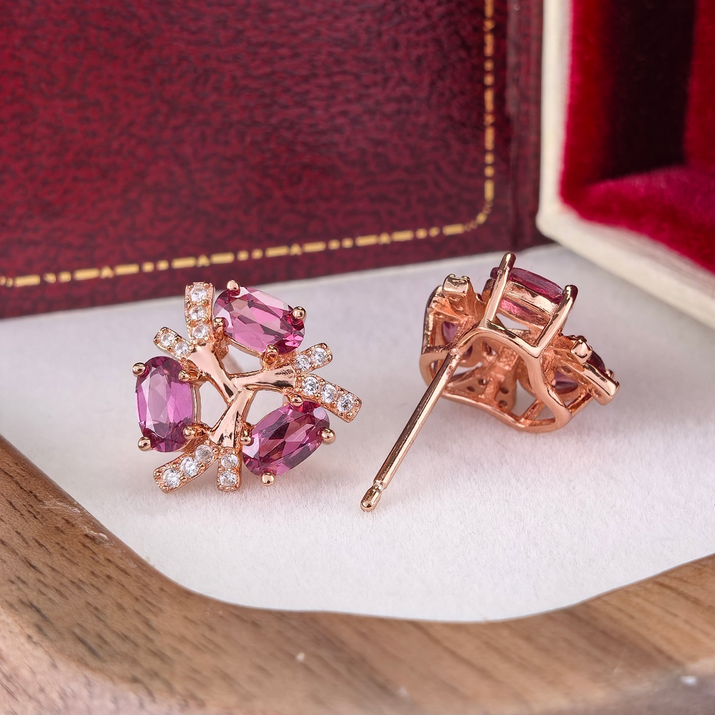 Delicate Rose Gold Plated Silver 925 Jewelry Natural Pyrope Stud Earrings