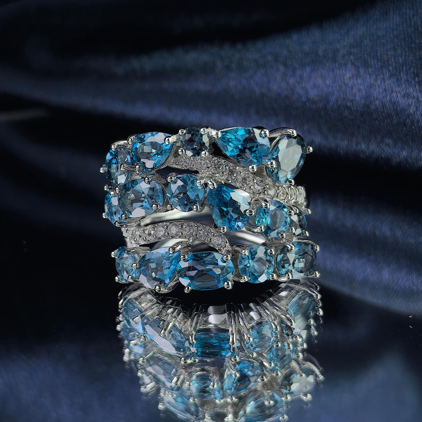 Dazzling Rhodium Plated 925 Silver Jewelry Natural London Blue Topaz Ring