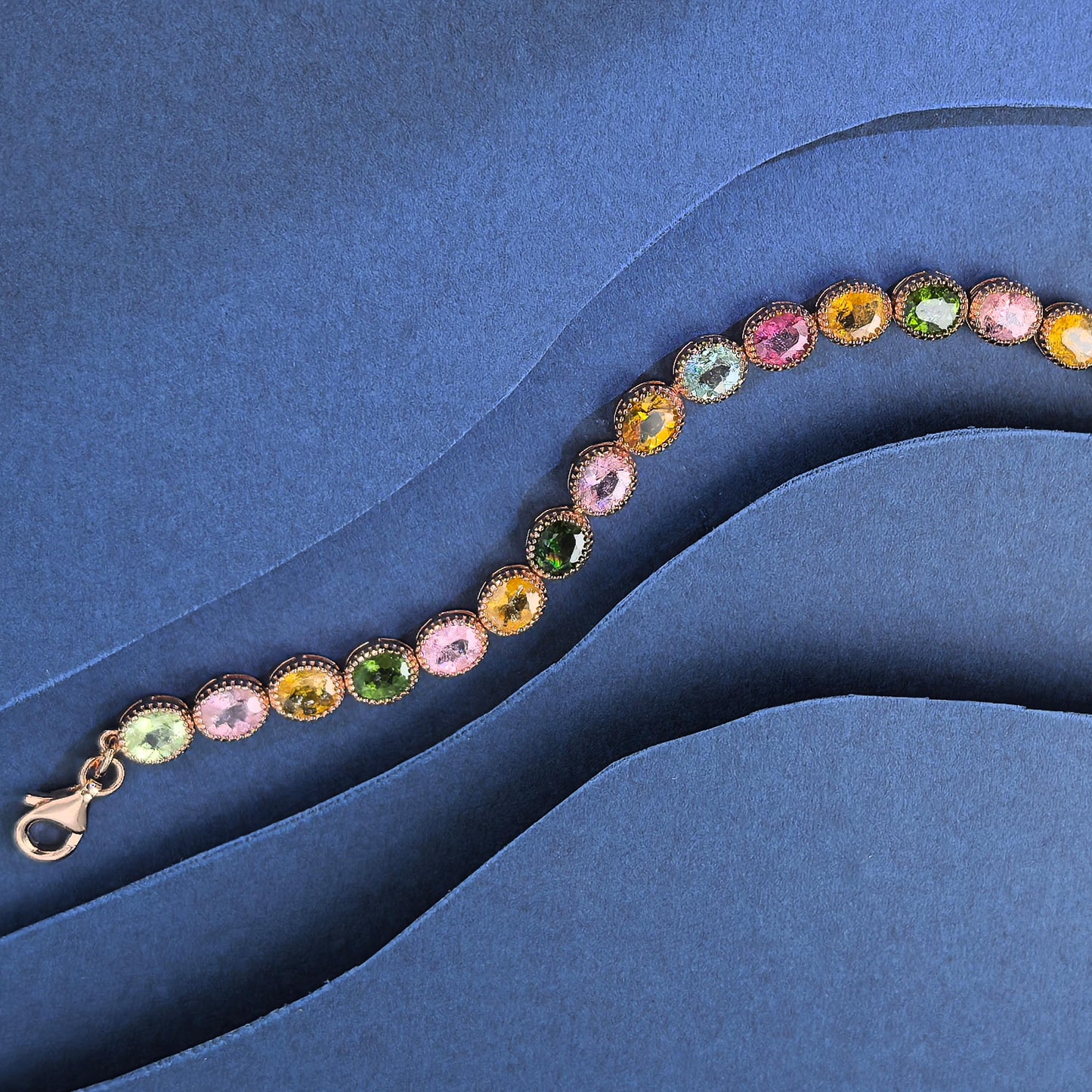 Delicate Rose Gold Plated Silver 925 Jewelry Natural Tourmaline Bracelet