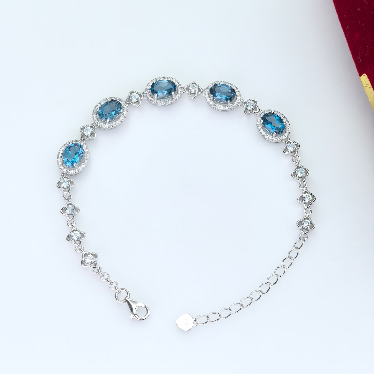 Graceful Rhodium Plated Silver 925 Bracelet Natural London Blue Topaz
