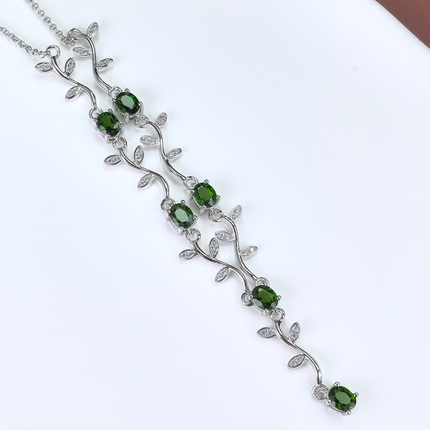 Rhodium/Rose Gold Plated Silver 925 Jewelry Natural Diopside/Tourmaline Flower Necklace