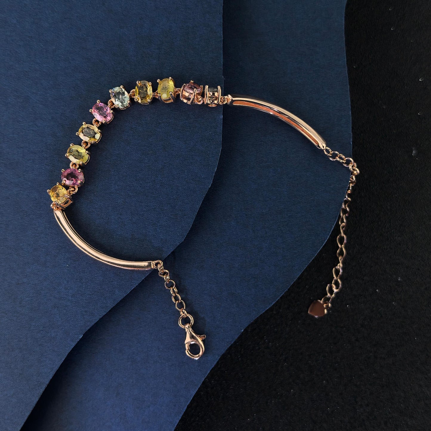 Gorgeous Rose Gold Plated 925 Sterling Silver Natural Tourmaline Bracelet