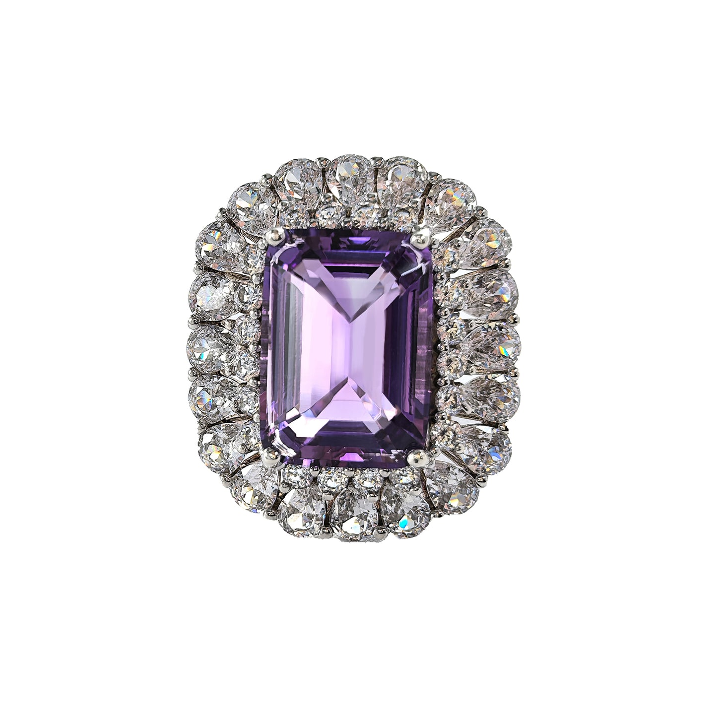 Elegant Rhodium Plated 925 Silver Jewelry Natural Amethyst Ring