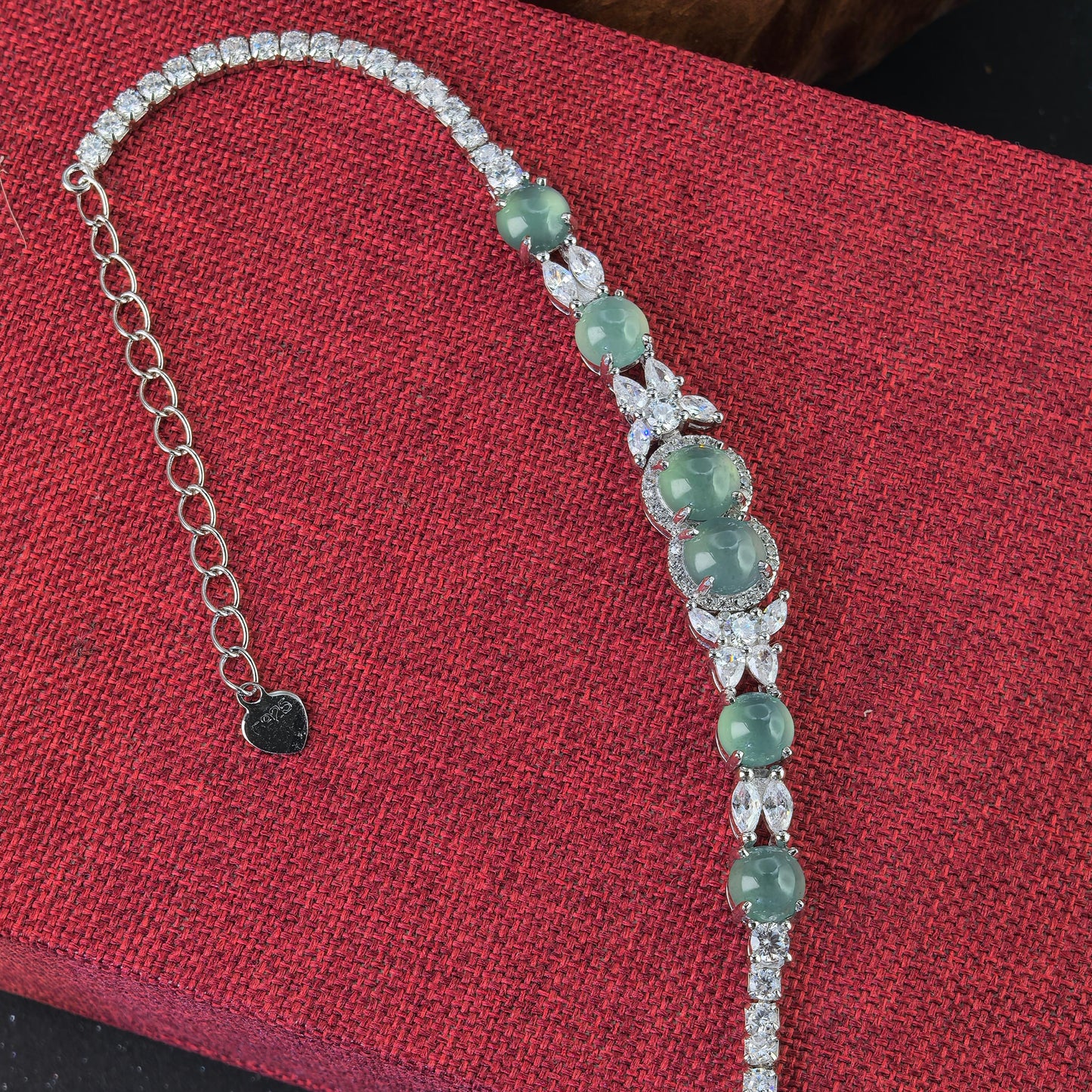 Elegant Rhodium Plated Silver 925 Jewelry Natural Jadeite Bracelet