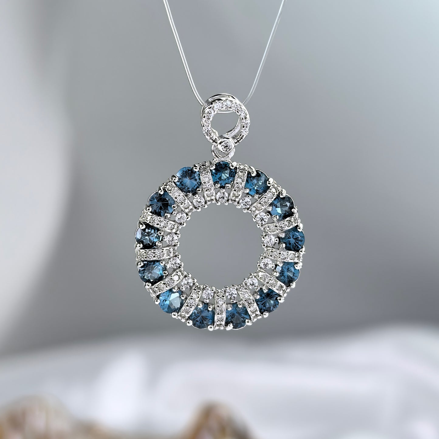 Dazzling Rhodium Plated 925 Sterling Silver London Blue Topaz Pendant