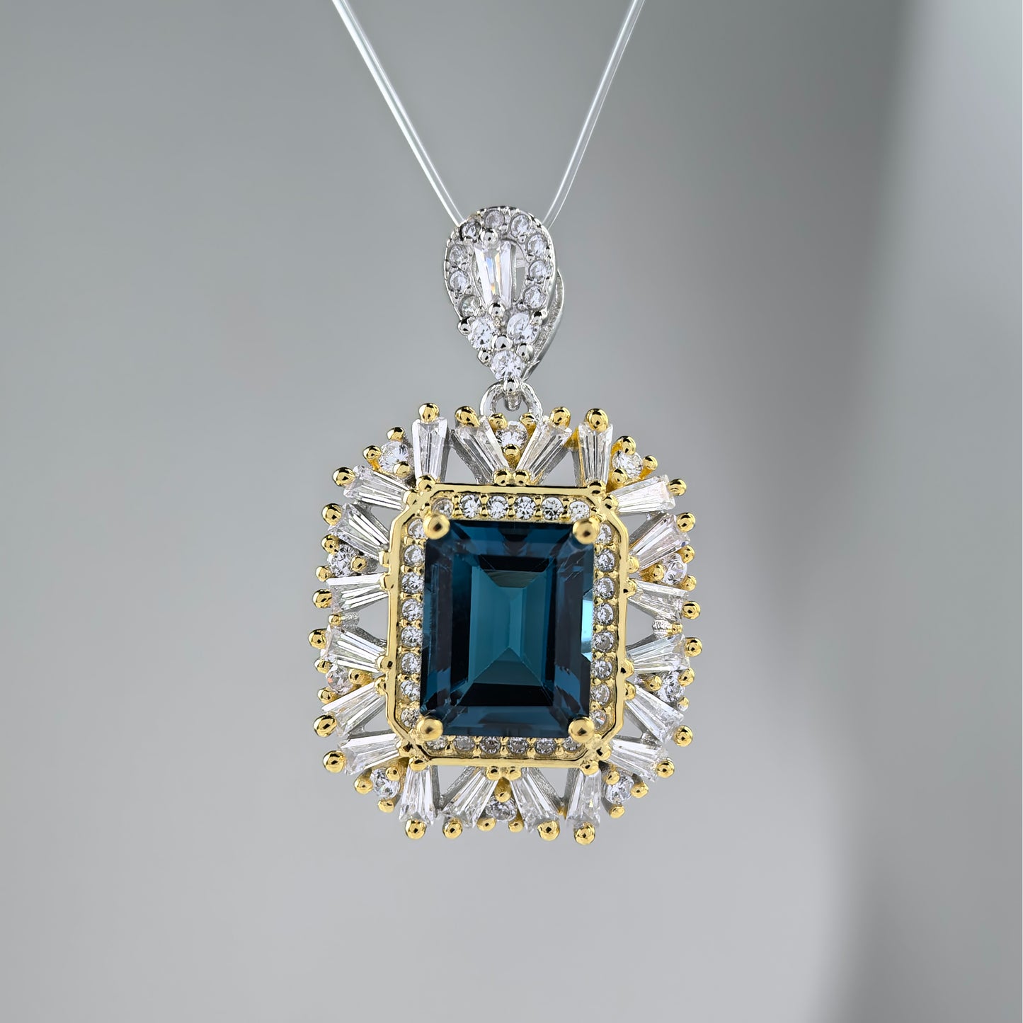 Unique Dual Color Plated Silver 925 Pendant with Natural London Blue Topaz
