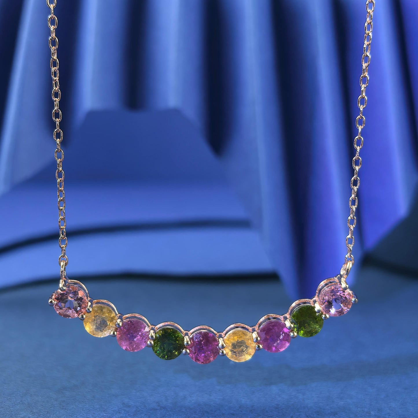 Gorgeous Rose Gold Plated Silver 925 Jewelry Natural Tourmaline Necklace