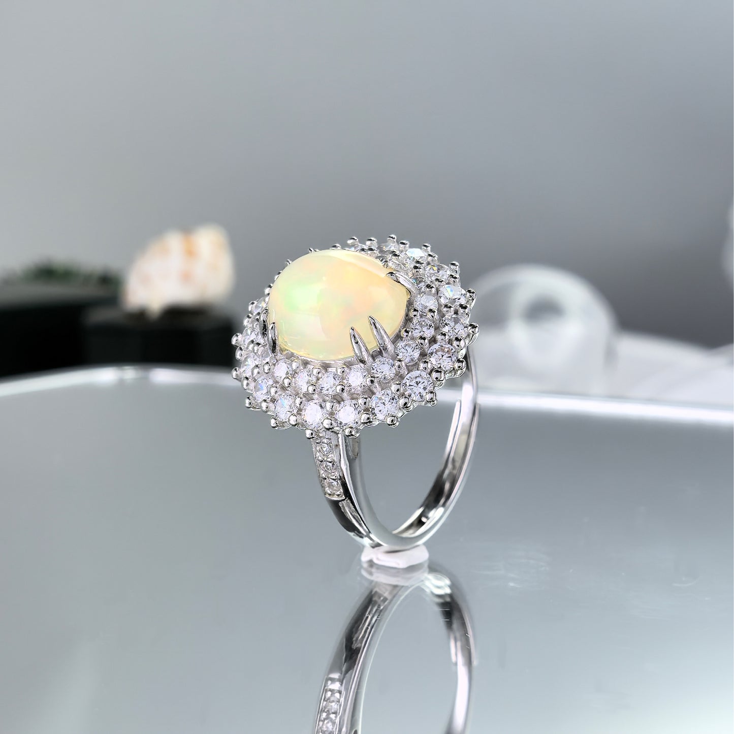 Exquisite Rhodium Plated Silver 925 Jewelry Natural Opal Ring