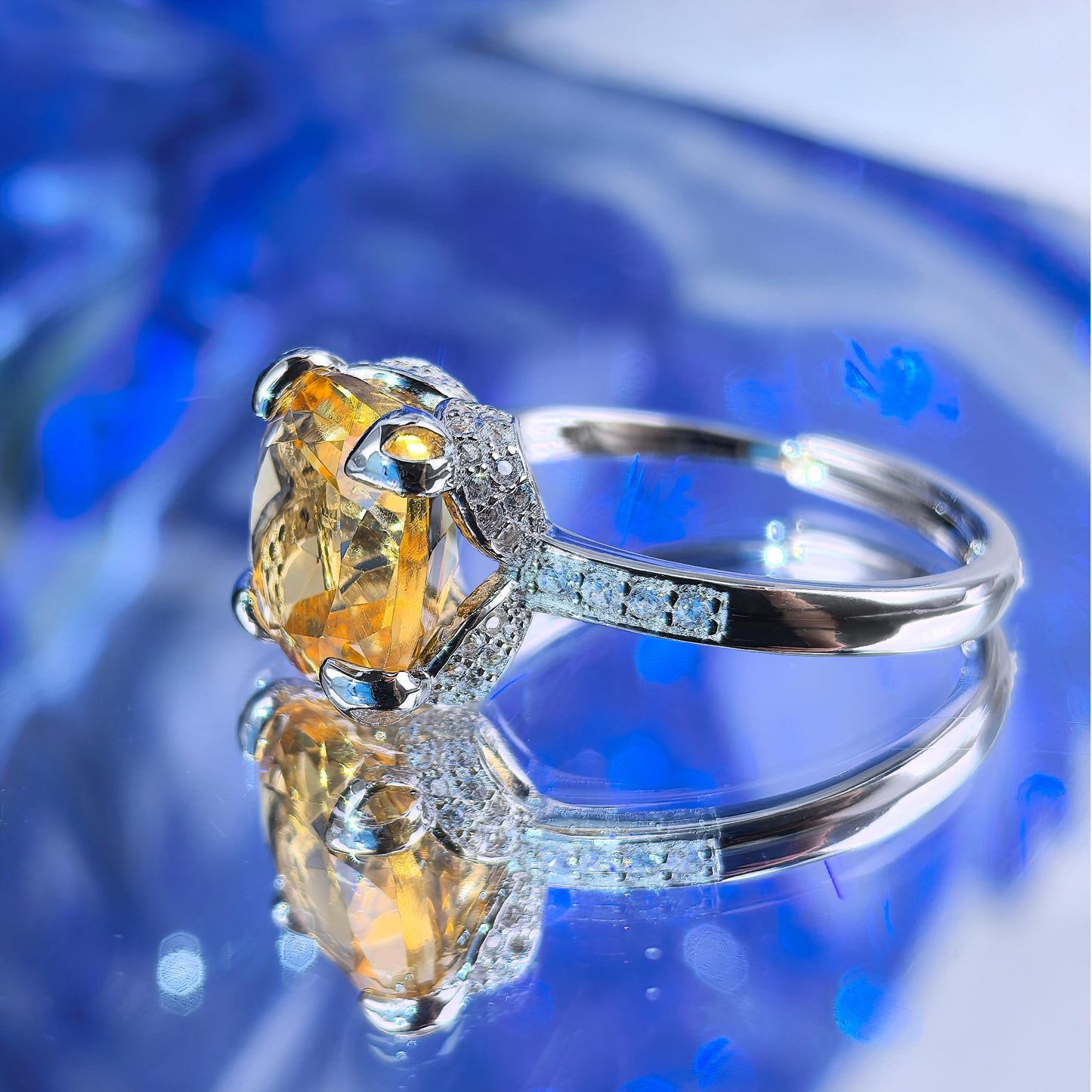 Charming Rhodium Plated Silver 925 Jewelry Natural Citrine Ring