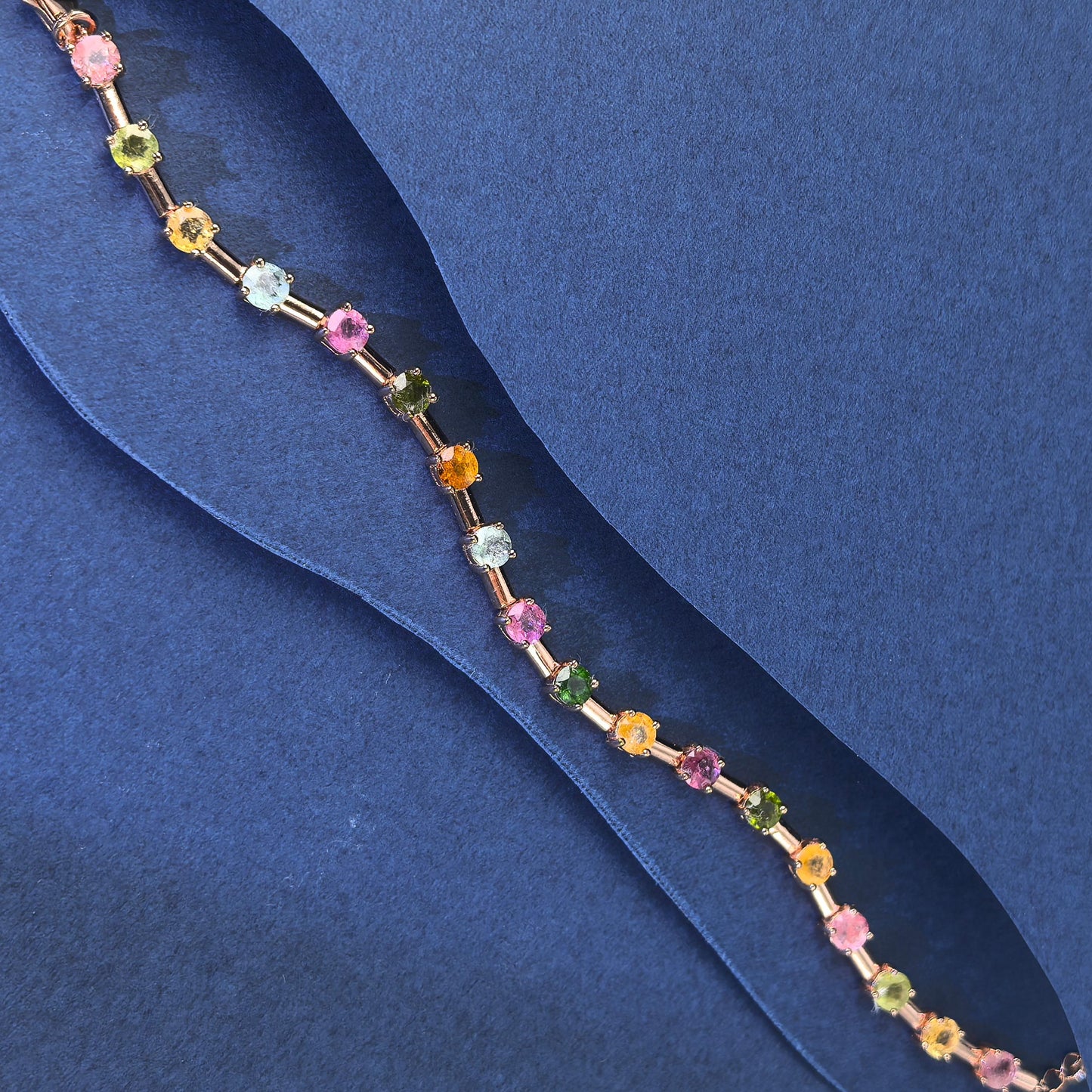 Elegant Rose Gold Plated Silver 925 Jewelry Natural Tourmaline Bracelet