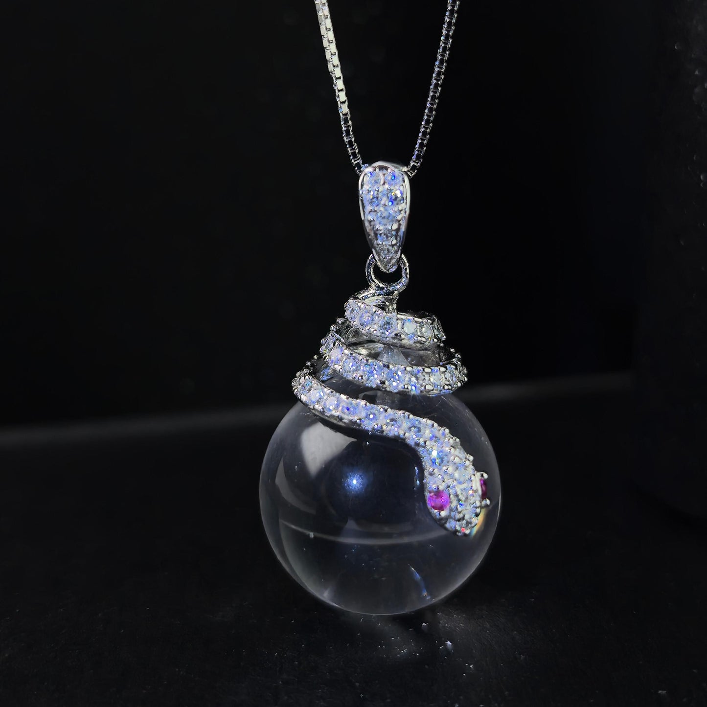 Charming Rhodium Plated 925 Silver Jewelry Natural White Quartz Snake Pendant