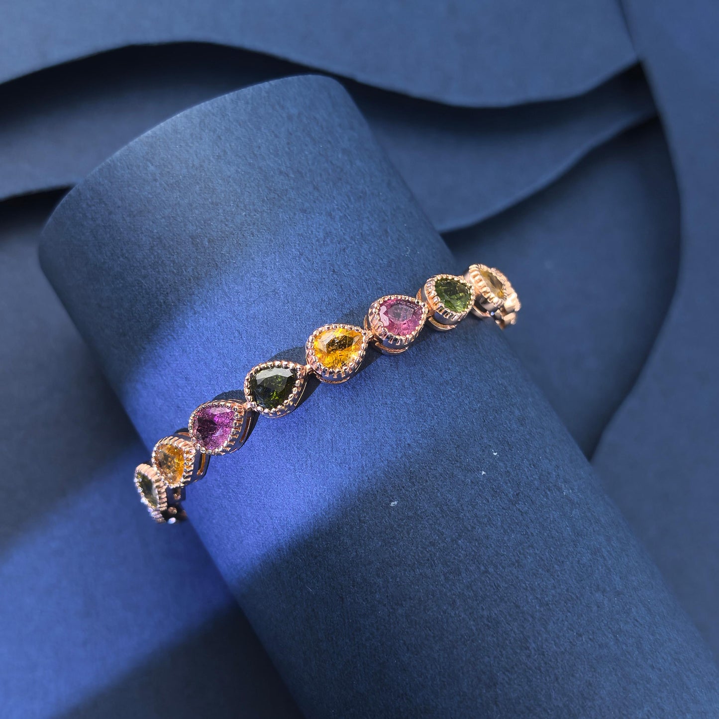 Graceful Rose Gold Plated Silver 925 Jewelry Natural Tourmaline Bracelet
