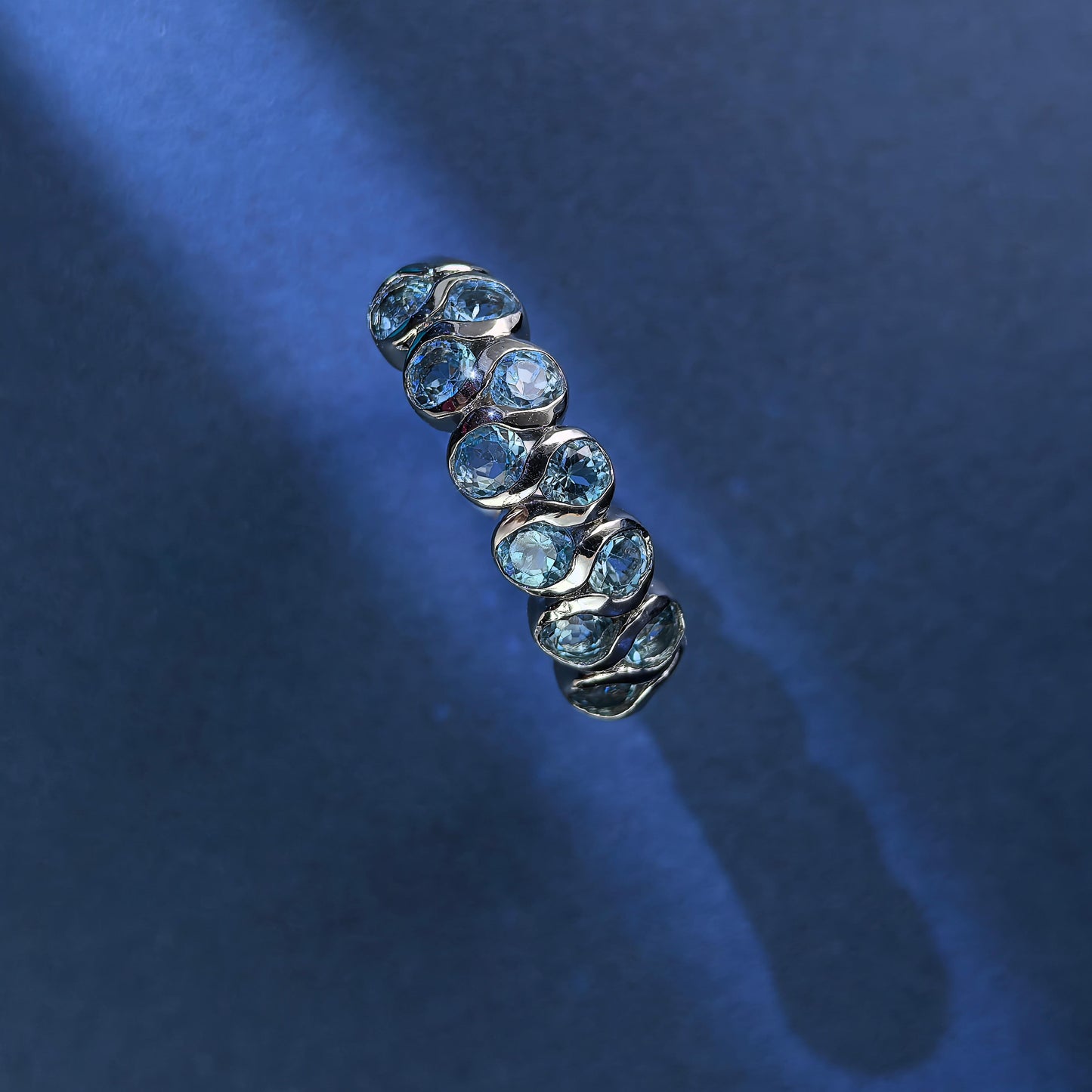 Unique Rhodium Plated 925 Silver Jewelry Natural London Blue Topaz Ring