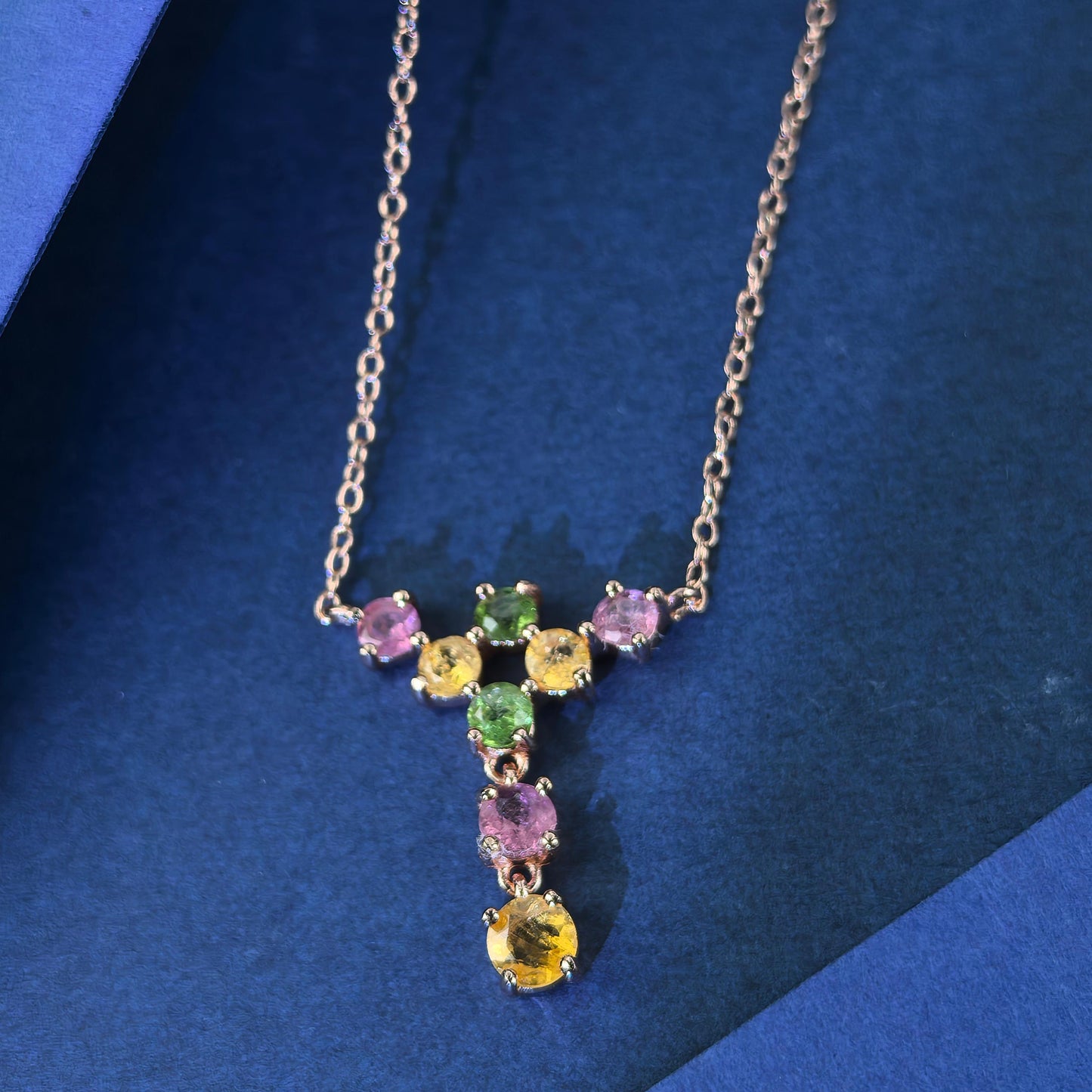 Elegant Rose Gold Plated Silver 925 Jewelry Natural Tourmaline Necklace